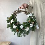 作品蔓から編んだ大きなフレッシュモミのハーフリース･:* クリスマスリース クリスマス飾り モミの木 海外 xmas Christmas wreath