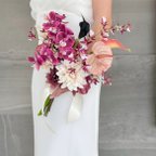 作品2way♪ビビッドカラーブーケ ブートニア付き ウェディングブーケ  アーティフィシャルフラワー 造花 造花ブーケ 花束 結婚式 ブライダルブーケ