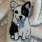 作品ブローチ　ビーズ刺繍ブローチ　ビーズ刺繍アクセサリー　犬　ブルテリア