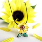 作品ロングネックレス⁑ナチュラルひまわりネックレス : 花　黄色　向日葵