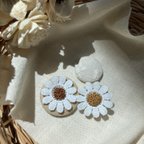 作品刺繍お花ヘアゴム2個セット　ライトブラウン🌼