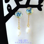 作品押し花の淡水パールバックキャッチピアス18KGP