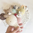 作品再販˗ˏˋ  🍦gyutto ice rattle   🐰🧸🐶🐼ˎˊ˗あみぐるみ　ラトル　くま　うさぎ　犬　パンダ　いちご　出産祝い　ベビー　キッズ　ファーストトイ　アイスラトル　あみぐるみ　クッキー