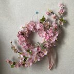 作品🌸✨春満開✨枝垂れ桜、桃➕薔薇✨パールアレンジメント✨枝のリース🌸インテリア🌸壁掛け🌸