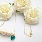 作品cotton pearl & emerald heart necklace