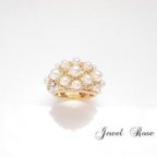 作品～crystal ＆pearl 　matelasse Ring～【Gold】グルーデコ	