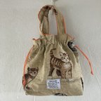 作品(展示)コブラン織　猫の巾着トートバッグ