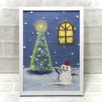 作品羊毛フェルト 刺繍アート クリスマスツリー・雪だるま