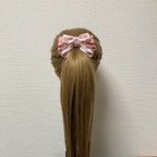 作品240306 手のひらサイズのヘアリボンポニーフック　ピンク系