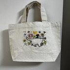 作品キャンバスバッグ　白猫刺繍