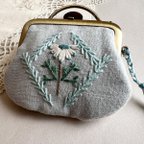 作品ミニ刺繍がま口【両面刺繍】フランネルフラワー