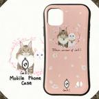 作品首輪をつけた猫の iPhone用スマホケース (耐衝撃グリッドタイプ) 桜ver. ~フラワーシリーズ of Cat&C. ~