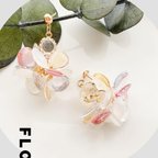 作品『tutu flower』チュチュフラワー /チタンピアス レジン　お花　ハンドメイド　キラキラ　ゆらゆら　アレルギー対応