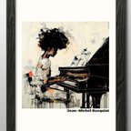 作品14822■A3アートポスター『バスキア ピアノ』絵画　イラスト　デザイン　北欧　マット紙