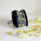 作品【受注生産】 斜めがけにも！2way canvas mini bag （ミモザblack）