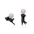 作品猫に誕生石 4月 モルガナイト pierced earrings ピアス 戯れ猫 Playing cat スタッド  誕生石 天然石 猫 ネコ ねこ 子猫 黒猫 ギフト