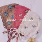 作品新作🌼お花刺繍のボンネット