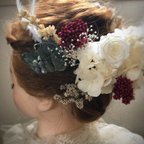作品【再販】結婚式　花の髪飾り　ホワイトローズのヘッドドレス♯016　プリザーブドフラワー　結婚式 成人式　