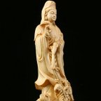 作品御龍観音 精密細工 木彫仏教 仏師で仕上げ品 彫刻工芸品 
