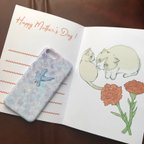 作品猫の母の日カードと水彩×青い鳥のスマホケース　プレゼント　ギフト