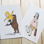 作品イラスト ポストカード 【ティムとクマ】＆【ベンの散歩】2枚組