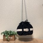 作品〖hondazzaka〗巾着ショルダーバッグ 黒の花柄レース 小さいの