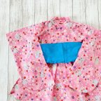 作品【100】浴衣ワンピース ◎花柄×麻の葉　ピンク ◎帯オプション