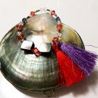 作品キラキラスワロフスキークリスタル真珠層ブレスレット紫赤い系