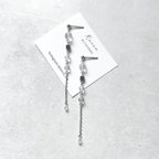 作品天然石＋long chain pierce (水晶×ヘマタイト) ステンレスピアス ノンホールピアス変更可