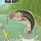 作品バス釣り　ステッカー「On a sunny day, big fish hit!!」