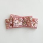 作品インド刺繍リボン 春色　ピンク バレッタ ポニーフック