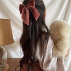 作品ベロア　リボン　ヘアクリップ　ヘアアクセサリー　キッズ　子供　ヘアリボン