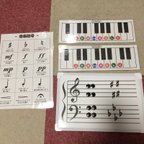 作品マグネット式五線譜ボード（白）、音楽記号表、ミニ鍵盤2枚セット