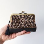 作品indian embroidery　がま口ミニ財布・小物入れ　BLACK