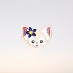 作品H0153【狐】⓶フラワー付き 可愛い キツネ 頭 アニメ ピンバッジ ブローチ