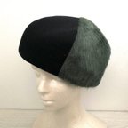 作品ウールとファーのベレー帽（黒×グリーン）