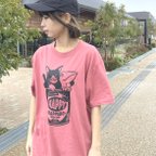 作品猫とカエルのTシャツ（ヘイジーピンク）【S】男女兼用