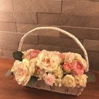 作品【人気】パリ風 バスケットフラワー Flower インテリア お手入れ不要 長持ち お花