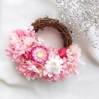 作品Pink mini Wreath　母の日　ミニリース　フラワーリース　リース　ピンク　プレゼント　フラワーギフト　お花　ピンク　オシャレ　可愛い