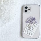 作品スマホケース　iPhoneケース　かすみ草ドライフラワー　ミニブーケ　ハンドメイド