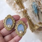 作品モネ『睡蓮、朝』額縁Pierce /Earring ◇淡水パール/シェル/ 14kgf有り