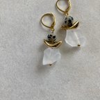 作品rough rock frost beads &三日月gold ∴ ピアス ヴィンテージ クリア ダルメシアンジャスパー 天然石