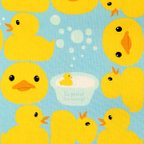 作品コットンキャンバス生地【50×110cm】 アヒル あひる TinyDuck 鳥 お風呂 可愛い 布 黄色 水色 ブルー
