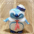 作品『ケープペンギン』サテン生地のぬいぐるみ