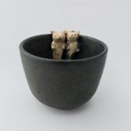 作品2匹のネコ湯呑み(マット黒)茶縞系