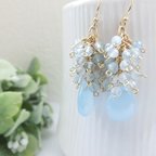 作品ブルージェイド×アクアマリンのふさふさピアス