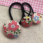 作品【送料無料】花柄　くるみボタンヘアゴムセット