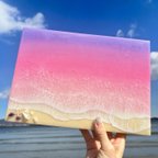 作品＊朝日に染まるピンクの海＊ オーシャンアート　波アート　アートパネル　海アート