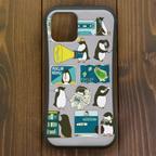 作品ペンギン【iPhone12・iPhone13対応】ペンギンスマートフォン グレー グリップケース iPhone用【各機種あります】