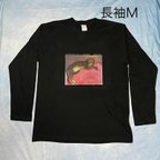 作品スタンラン　クッションの上の猫　綿5.6オンス長袖TシャツM黒　SML XL有り